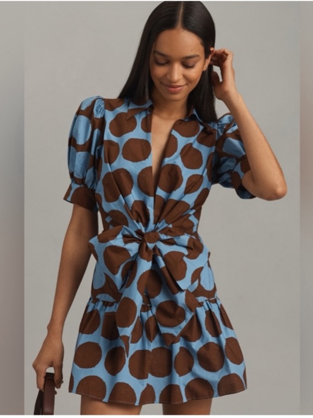 Farm Rio Short-Sleeve Bow-Front Mini Dress